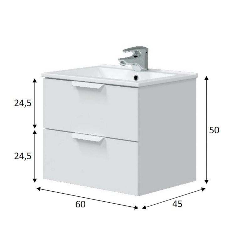 Mobile sottolavabo 2 cassetti 60x45x50h cm bianco lucido - Arzano
