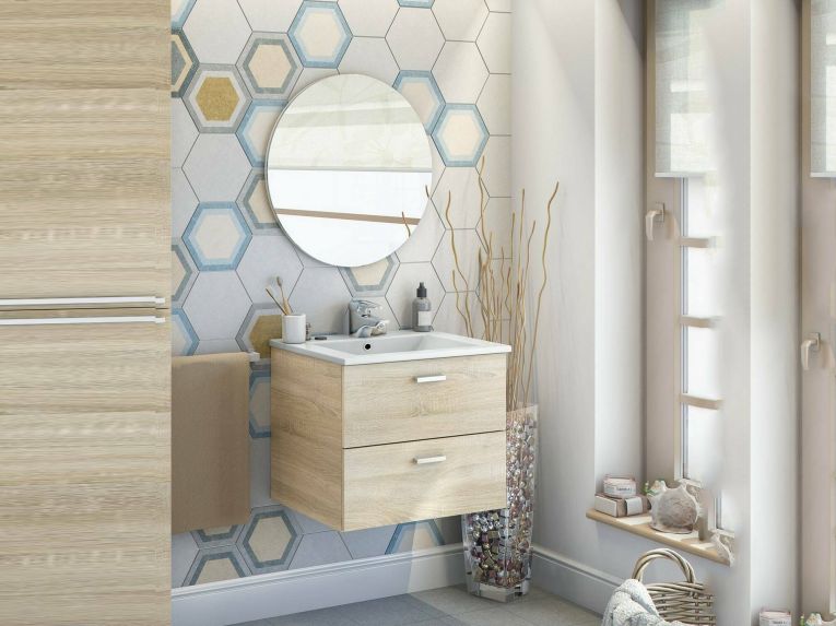 Mobile sottolavabo 2 cassetti 60x45x50h cm rovere - Doksuri