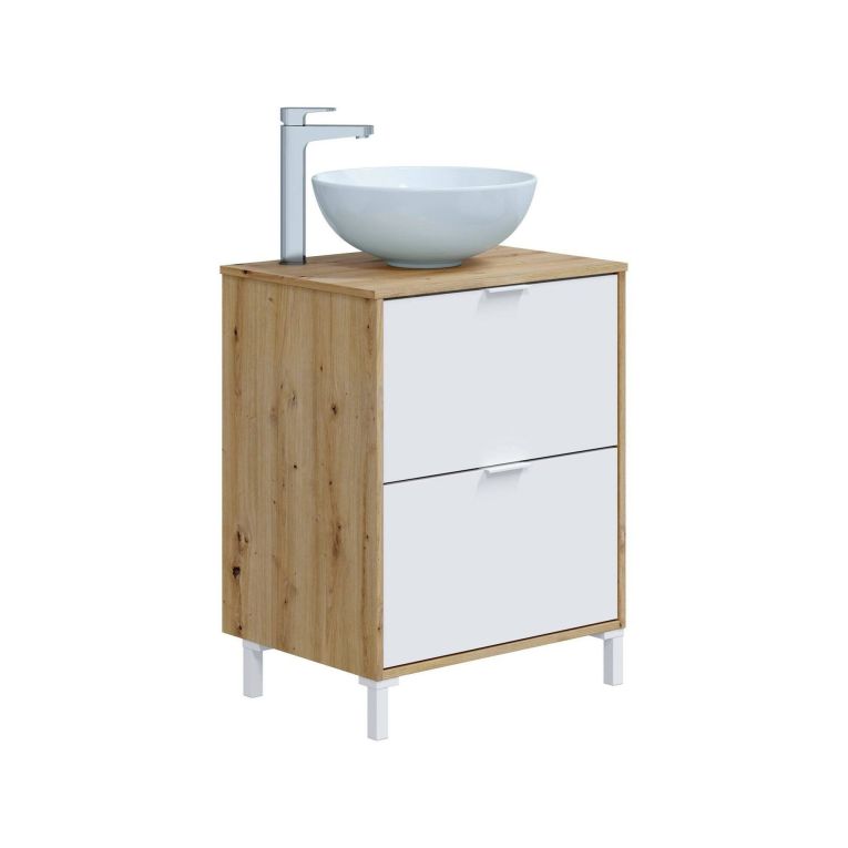 Mobile sottolavabo 2 cassetti 61x46x79h cm rovere nodi e bianco lucido - Lisbona