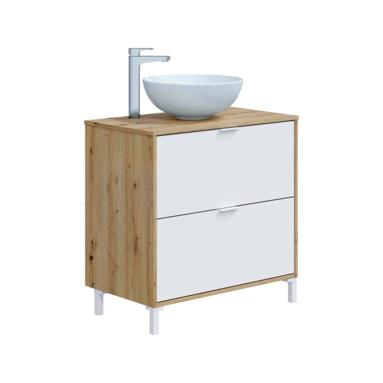 Mobile sottolavabo 2 cassetti 79x46x79h cm rovere nodi e bianco lucido - Bellegra