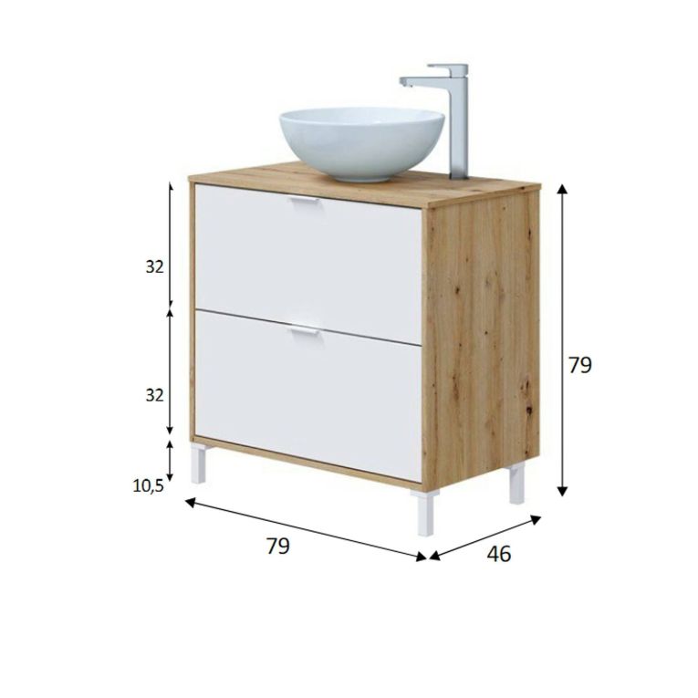 Mobile sottolavabo 2 cassetti 79x46x79h cm rovere nodi e bianco lucido - Bellegra