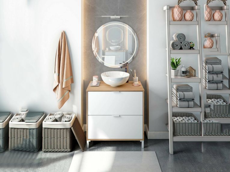 Mobile sottolavabo 2 cassetti 79x46x79h cm rovere nodi e bianco lucido - Bellegra