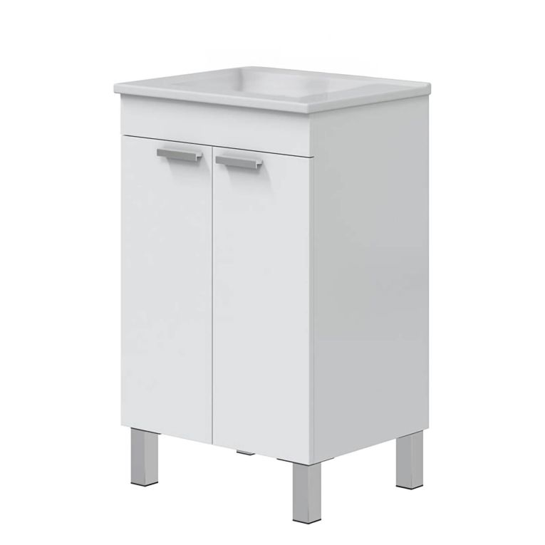 Mobile Sottolavabo Bianco Lucido 2 Ante Apertura Battente 50x39x80h cm, Piedini Alluminio - Tuglie