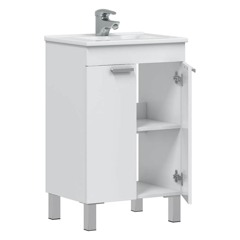 Mobile Sottolavabo Bianco Lucido 2 Ante Apertura Battente 50x39x80h cm, Piedini Alluminio - Tuglie