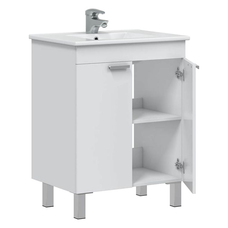 Mobile Sottolavabo Bianco Lucido 2 Ante Apertura Battente 60x45x80h cm, Piedini Alluminio - Polino