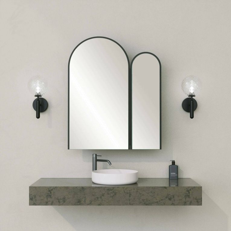 Mobile sottolavabo Chara, Mobiletto da bagno, Armadio multiuso, Armadietto sospeso con specchio, 50x12h45 cm, Nero