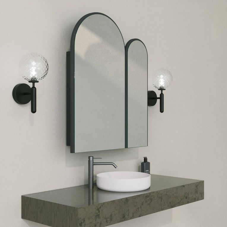 Mobile sottolavabo Chara, Mobiletto da bagno, Armadio multiuso, Armadietto sospeso con specchio, 50x12h45 cm, Nero