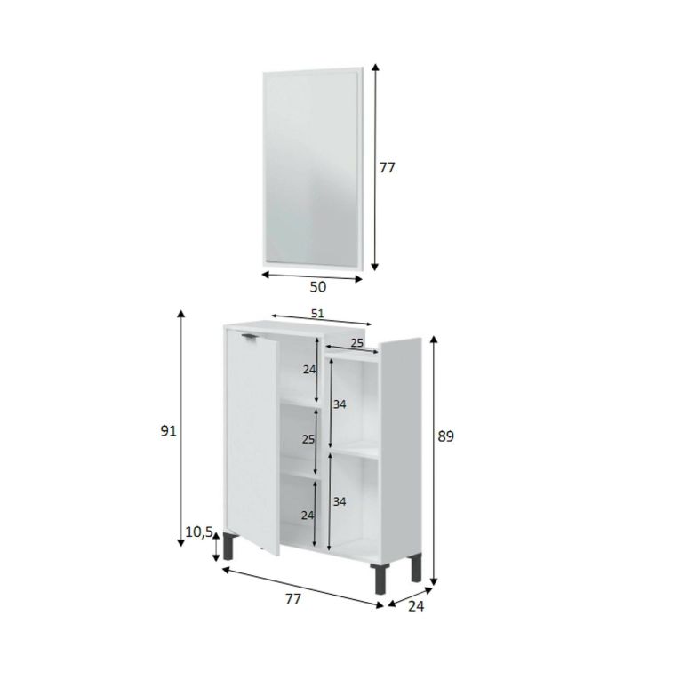 Mobile sottolavabo con specchio 77x24x91h cm bianco - Argusto