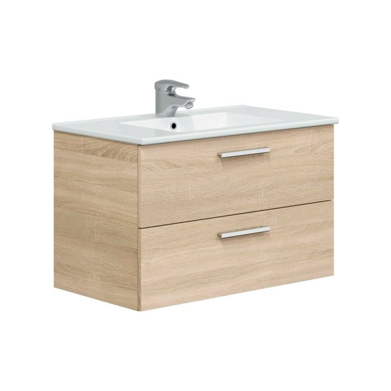 Mobile sottolavabo Dartford, Mobiletto da bagno, Contenitore porta lavabo, Armadio per lavandino, 80x45 h50 cm, Rovere