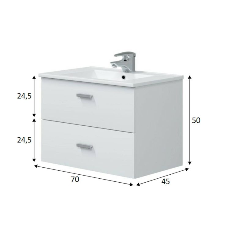 Mobile sottolavabo Denison, Mobiletto da bagno, Contenitore porta lavabo, Armadio per lavandino, 70x45 h50 cm, Bianco lucido