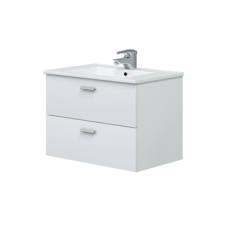Mobile sottolavabo Denison, Mobiletto da bagno, Contenitore porta lavabo, Armadio per lavandino, 70x45 h50 cm, Bianco lucido