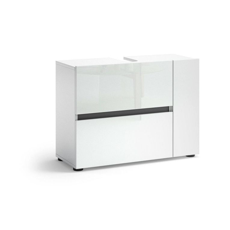 Mobile sottolavabo Luanda, Mobiletto da bagno, Contenitore porta lavabo, Armadio per lavandino, Made in Italy, Bianco lucido, 83x34h62 cm