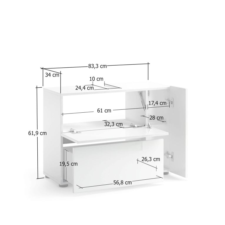 Mobile sottolavabo Luanda, Mobiletto da bagno, Contenitore porta lavabo, Armadio per lavandino, Made in Italy, Bianco lucido, 83x34h62 cm