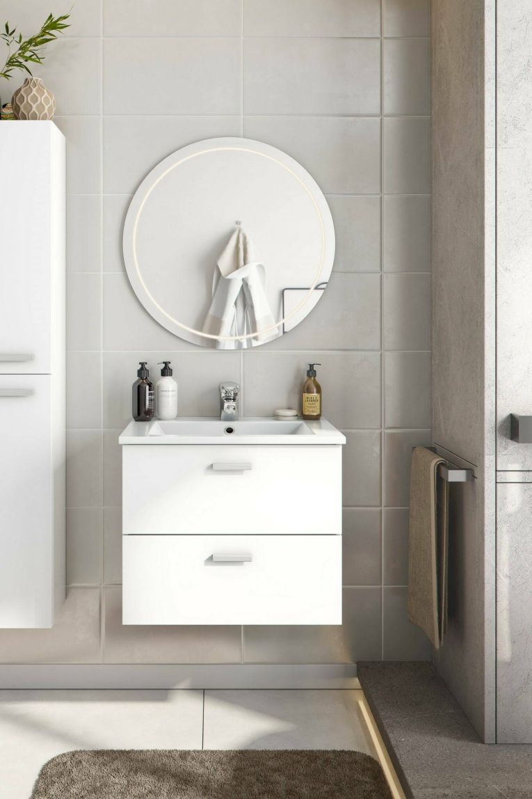 Mobile sottolavabo Maltby, Mobiletto da bagno, Contenitore porta lavabo, Armadio per lavandino, 60x45 h50 cm, Bianco lucido