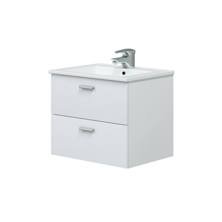 Mobile sottolavabo Maltby, Mobiletto da bagno, Contenitore porta lavabo, Armadio per lavandino, 60x45 h50 cm, Bianco lucido