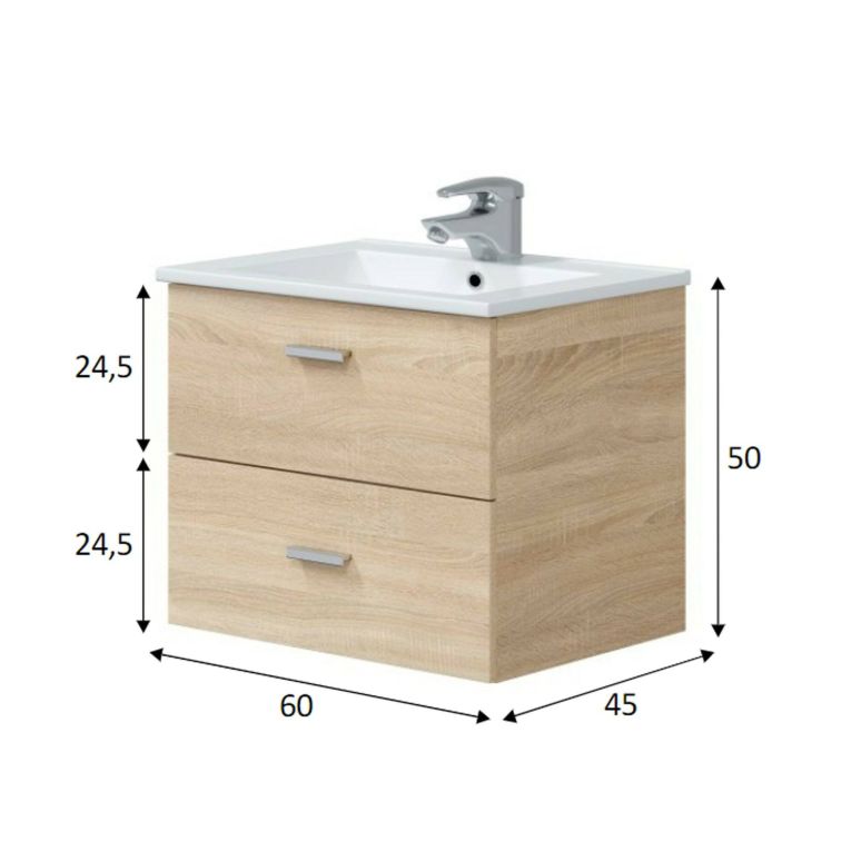 Mobile sottolavabo Maltby, Mobiletto da bagno, Contenitore porta lavabo, Armadio per lavandino, 60x45 h50 cm, Rovere