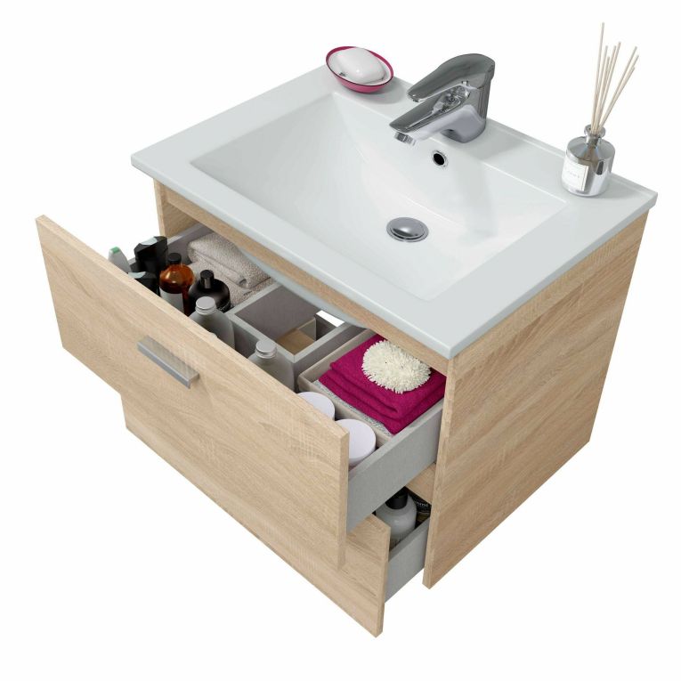 Mobile sottolavabo Maltby, Mobiletto da bagno, Contenitore porta lavabo, Armadio per lavandino, 60x45 h50 cm, Rovere