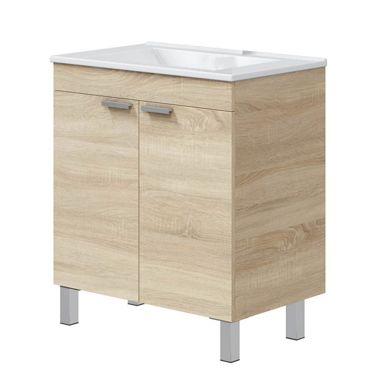 Mobile Sottolavabo Marrone Rovere 2 Ante Apertura Battente 70x45x80h cm, Piedini Alluminio - Cariati