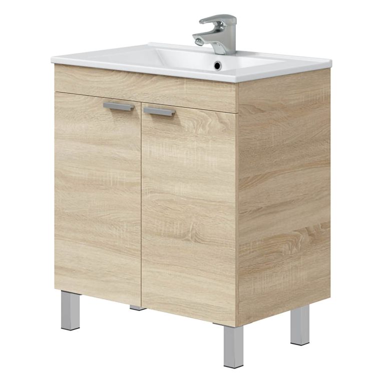 Mobile Sottolavabo Marrone Rovere 2 Ante Apertura Battente 70x45x80h cm, Piedini Alluminio - Cariati
