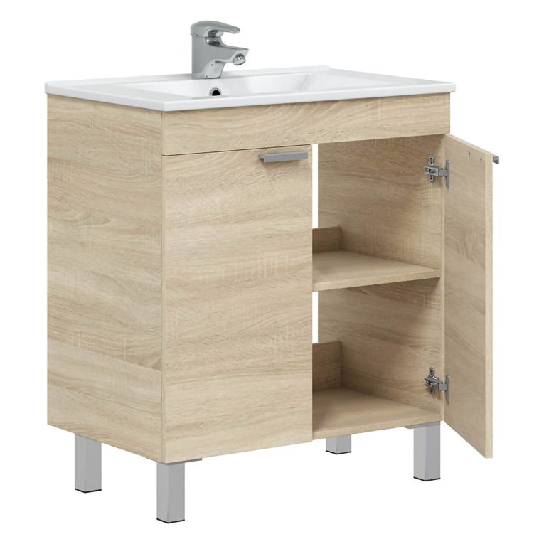 Mobile Sottolavabo Marrone Rovere 2 Ante Apertura Battente 70x45x80h cm, Piedini Alluminio - Cariati