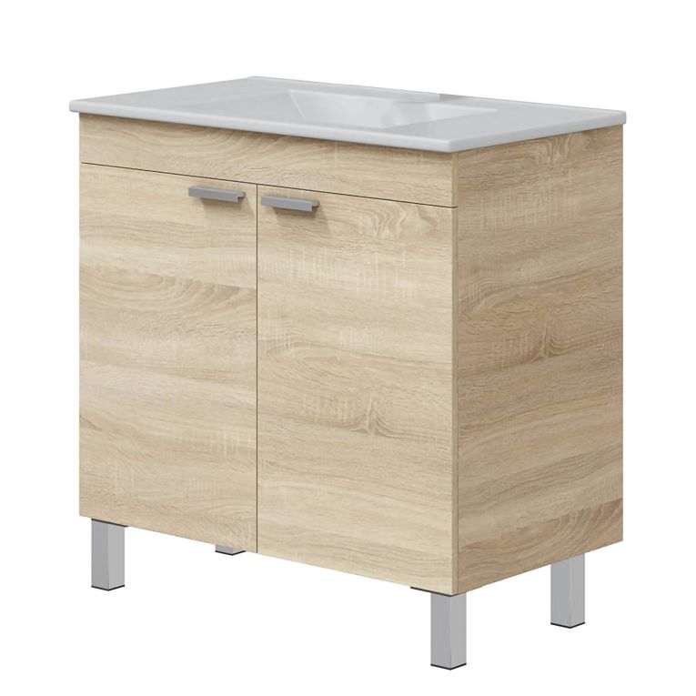 Mobile Sottolavabo Marrone Rovere 2 Ante Apertura Battente 80x45x80h cm, Piedini Alluminio - Massiola
