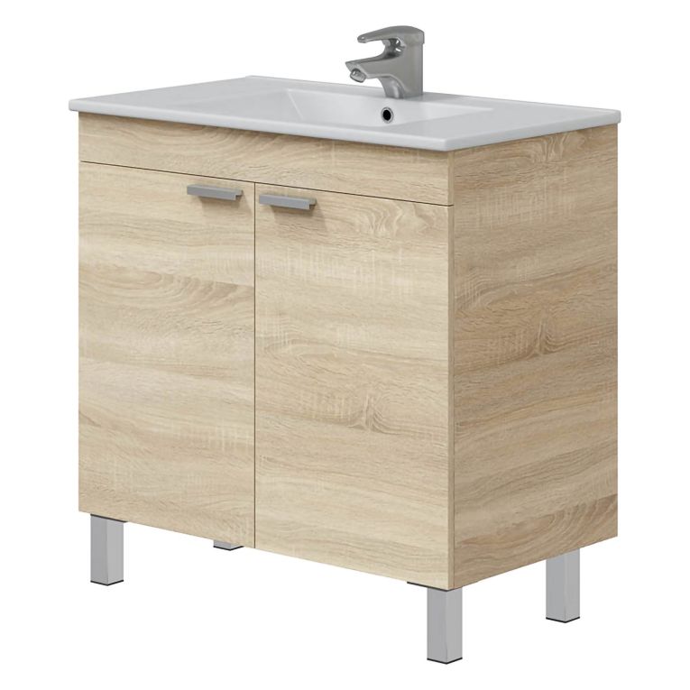 Mobile Sottolavabo Marrone Rovere 2 Ante Apertura Battente 80x45x80h cm, Piedini Alluminio - Massiola