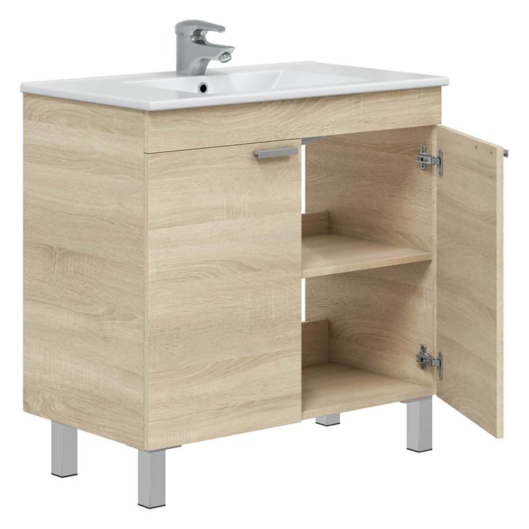 Mobile Sottolavabo Marrone Rovere 2 Ante Apertura Battente 80x45x80h cm, Piedini Alluminio - Massiola