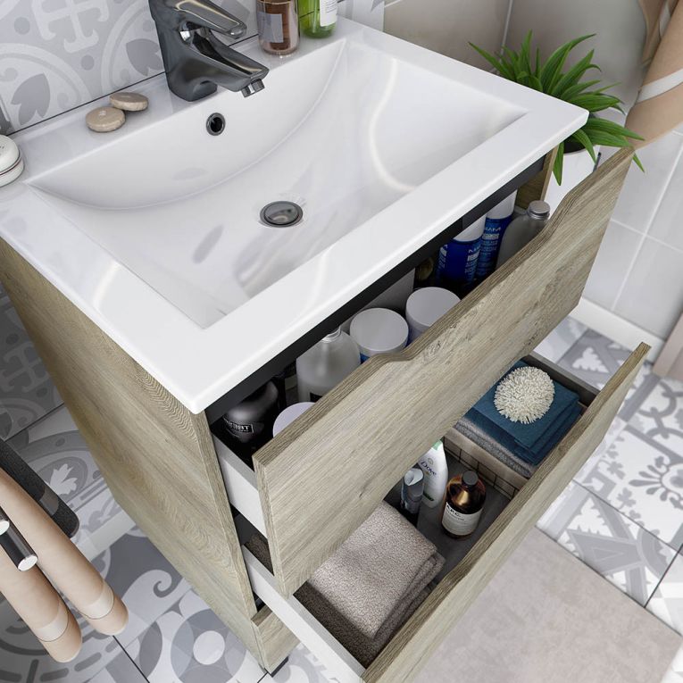 Mobile Sottolavabo Marrone Rovere Grigio Nero Antracite 3 Cassetti Soft Close 60x45x86h cm, Apertura Scorrevole - Sozop