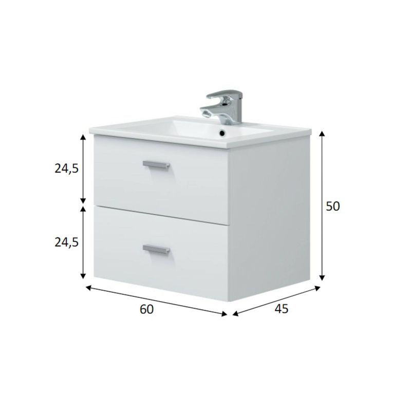Mobile sottolavabo moderno 2 cassetti 60x45x50h cm bianco lucido - Doksuri
