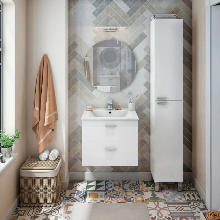 Mobile sottolavabo moderno 2 cassetti 60x45x50h cm bianco lucido - Doksuri