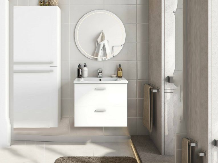 Mobile sottolavabo moderno 2 cassetti 60x45x50h cm bianco lucido - Doksuri