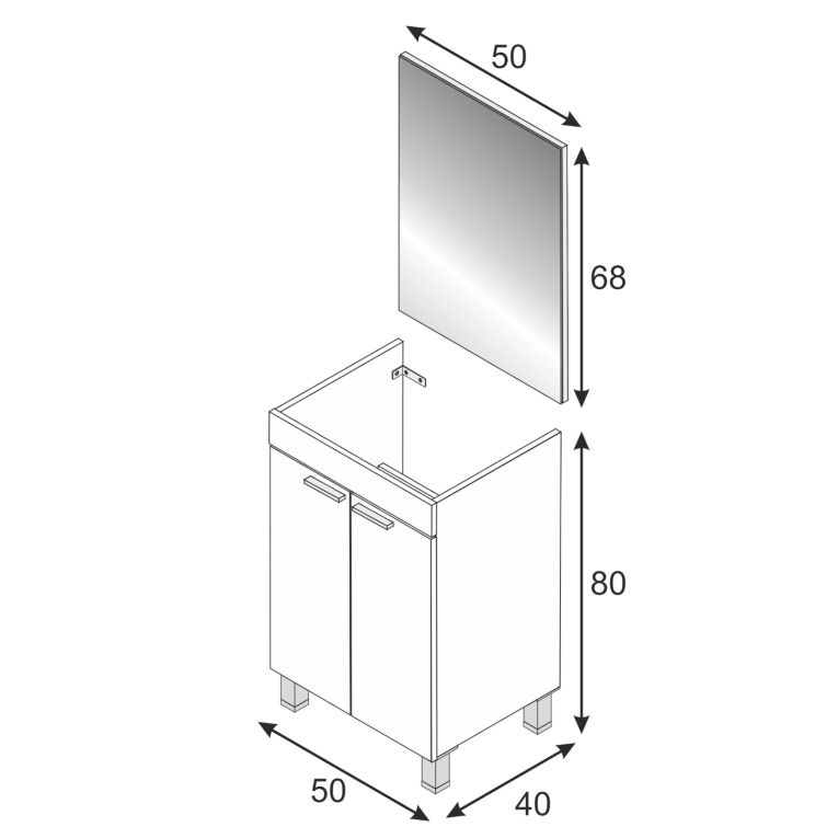 Mobile sottolavabo Naperville, Mobiletto per bagno, Armadio a 2 ante con specchio, lavabo non incluso, 50x40h80 cm, Bianco