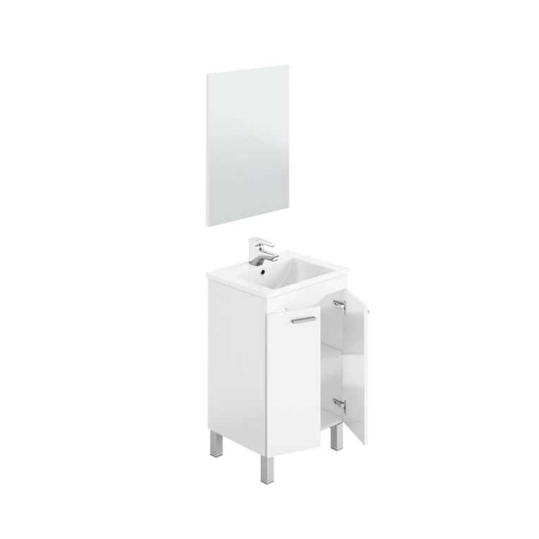 Mobile sottolavabo Naperville, Mobiletto per bagno, Armadio a 2 ante con specchio, lavabo non incluso, 50x40h80 cm, Bianco