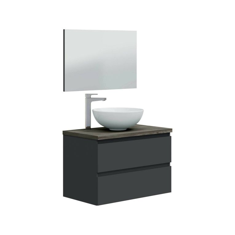 Mobile Sottolavabo Nero Antracite Marrone Noce Specchio Incluso 2 Cassetti 78.5x46x53h cm, Ante - Alakdan