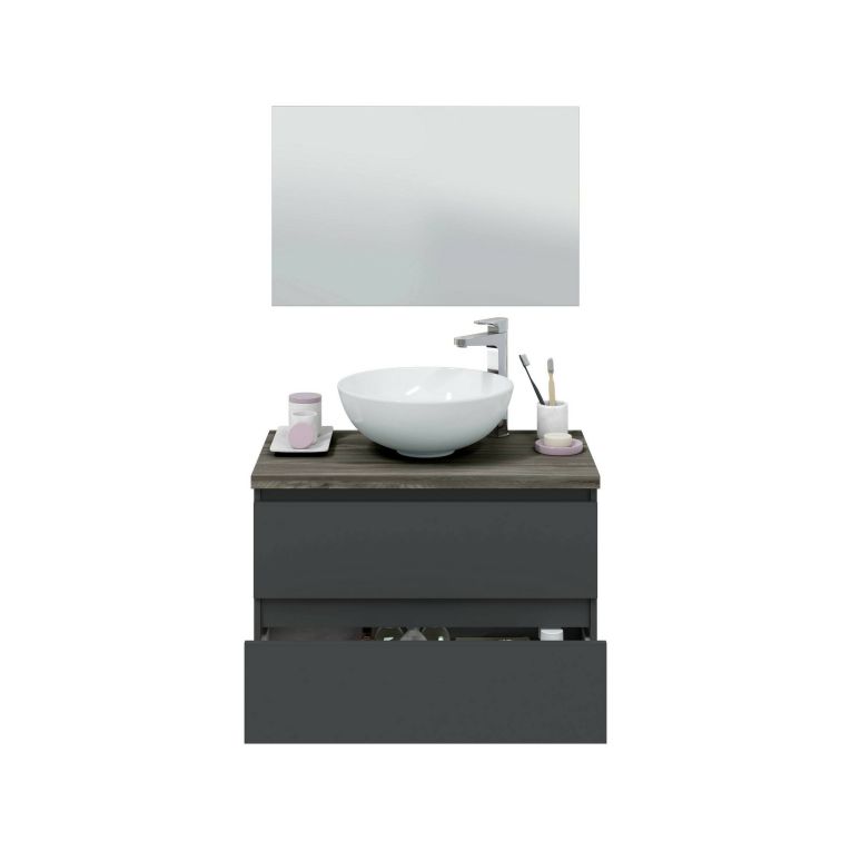 Mobile Sottolavabo Nero Antracite Marrone Noce Specchio Incluso 2 Cassetti 78.5x46x53h cm, Ante - Alakdan