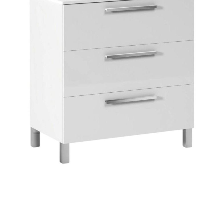 Mobile sottolavabo Palmdale, Mobiletto per bagno, Armadio a 3 cassetti e specchio, lavabo non incluso, 80x45h86 cm, Bianco lucido