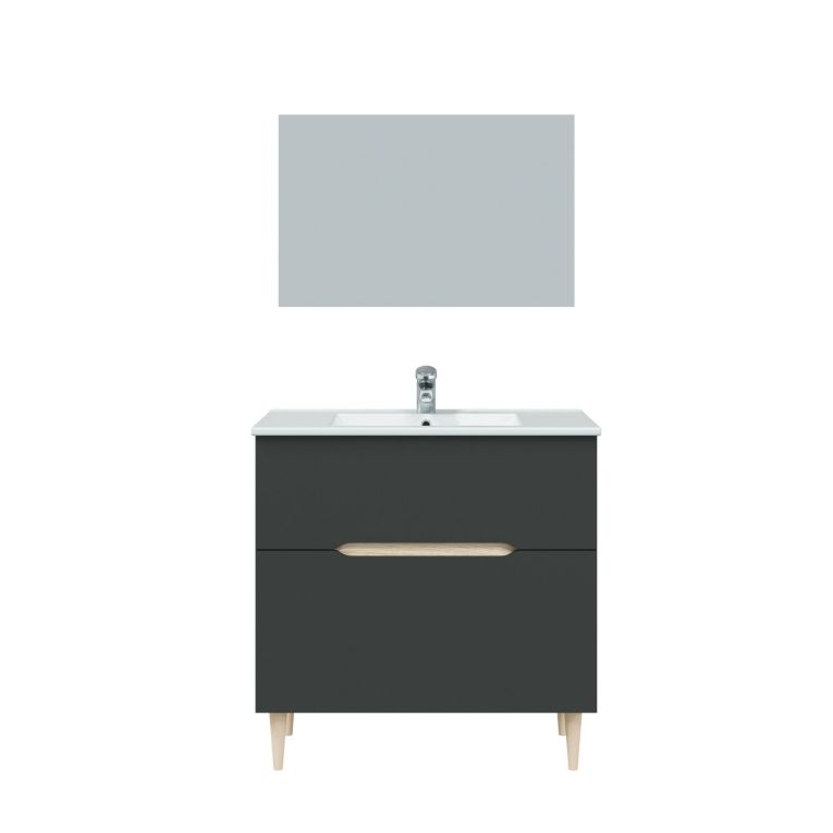 Mobile sottolavabo Yarmouth, Sotto lavabo bagno, Mobiletto da bagno con specchio, Lavabo non incluso, 80x45h80 cm, Antracite e Rovere