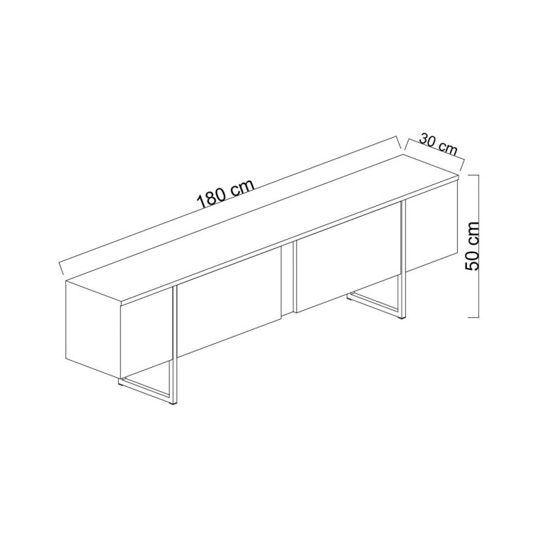 Mobile TV 180x30x50h cm Bianco e Oro con 2 Ante e Ripiano, Mobile Basso Salvaspazio in Legno e Metallo per Soggiorno Moderno – Abishia