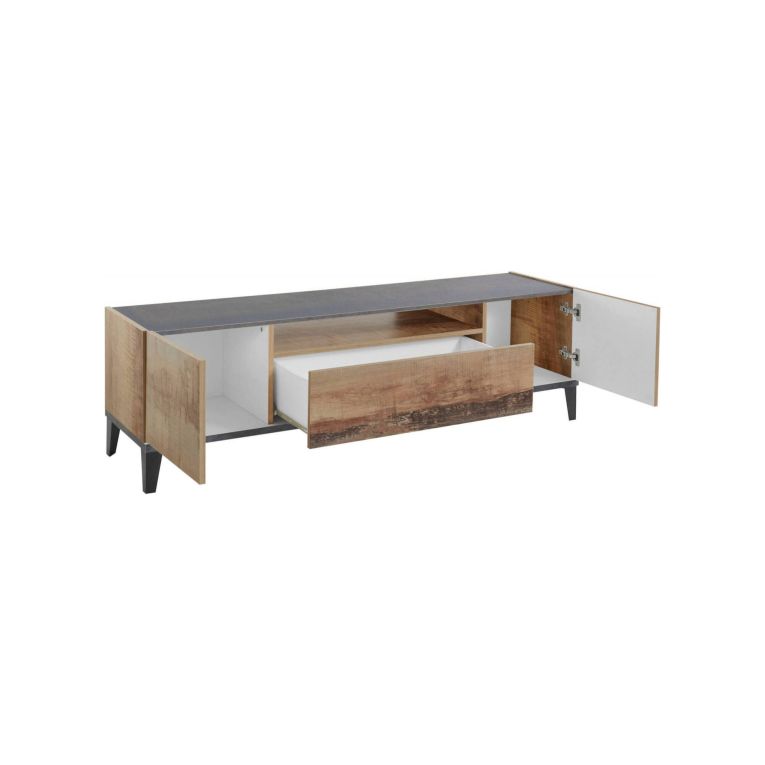 Mobile TV acero e ardesia 160x40x47h cm 2 ante e 1 cassetto - Argentoro