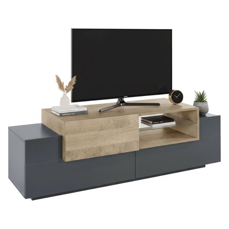 Mobile TV antracite e acero 160x45x51h cm 3 ante - Andris