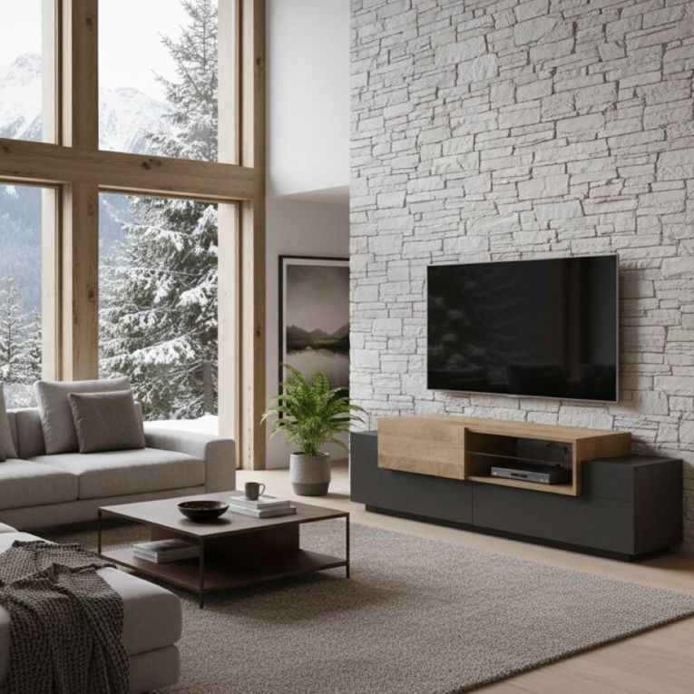 Mobile TV antracite e acero 160x45x51h cm 3 ante - Andris