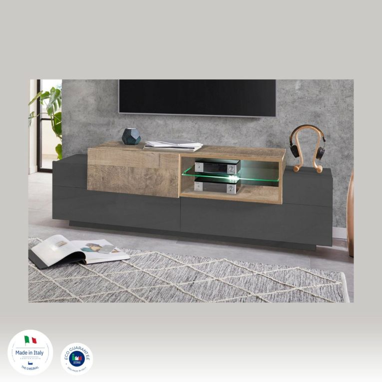 Mobile TV antracite e acero 160x45x51h cm 3 ante - Andris