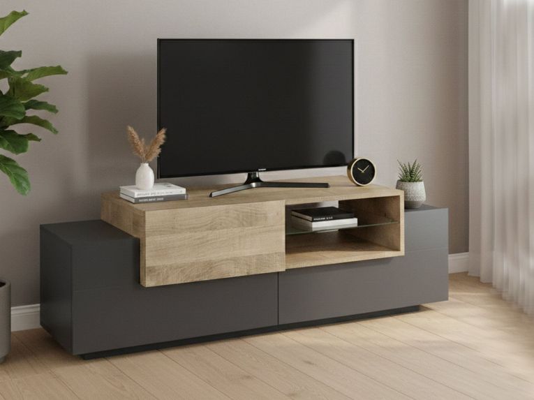 Mobile TV antracite e acero 160x45x51h cm 3 ante - Andris