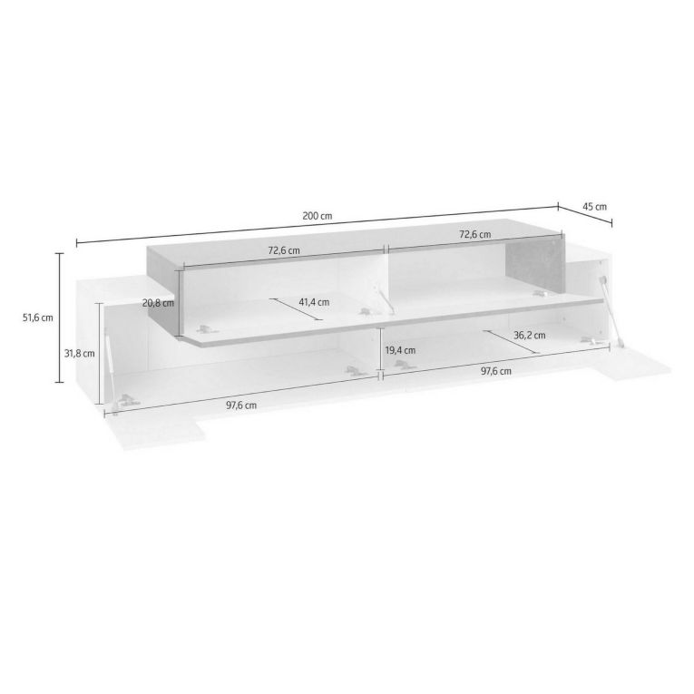Mobile TV antracite e acero 200x45x52h cm 3 ante - Arold