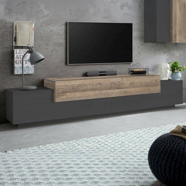 Mobile TV antracite e acero 240x45x52h cm 3 ante - Tiche