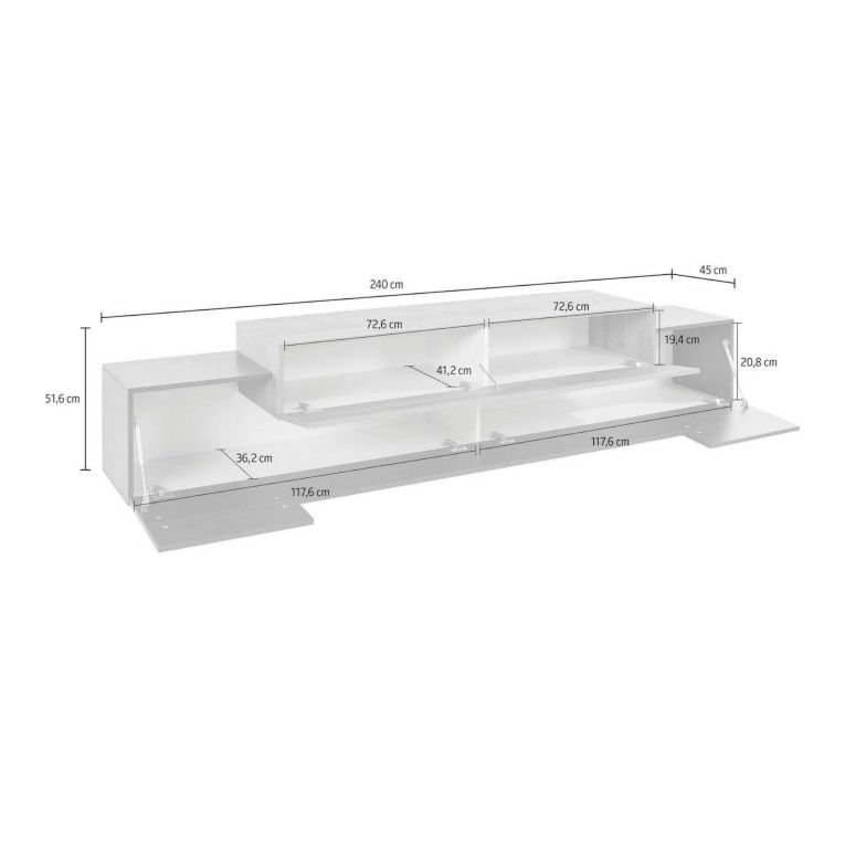 Mobile TV antracite e acero 240x45x52h cm 3 ante - Tiche