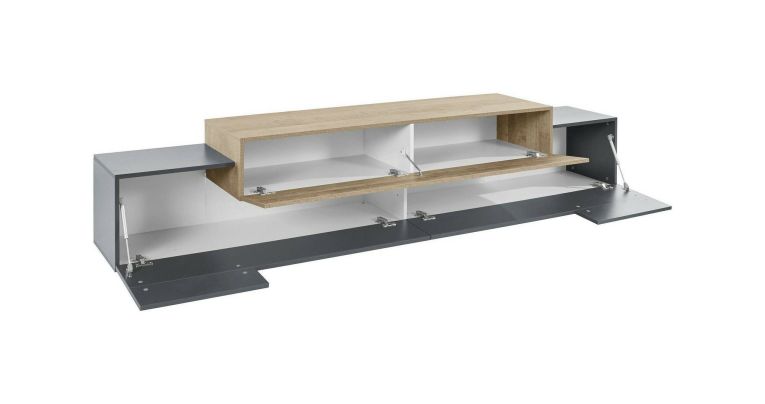 Mobile TV antracite e acero 240x45x52h cm 3 ante - Tiche