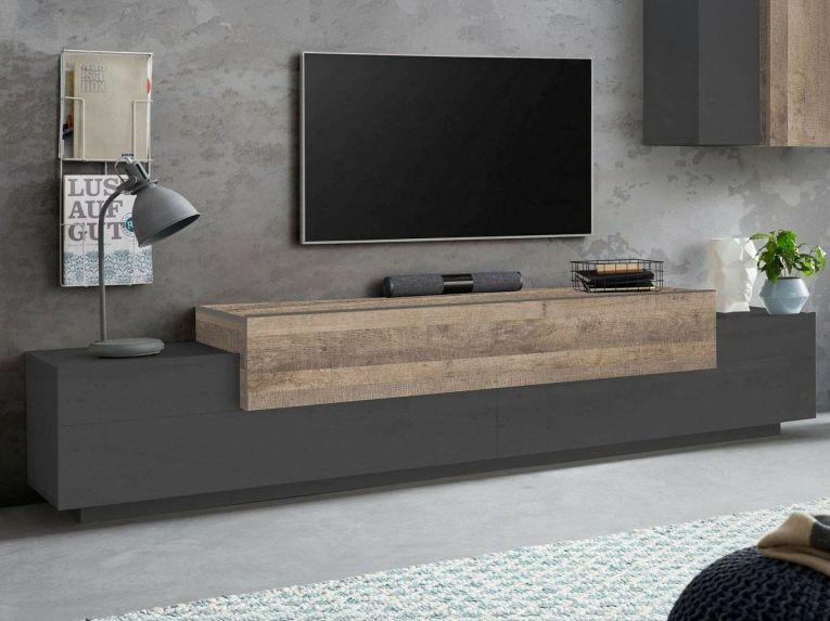 Mobile TV antracite e acero 240x45x52h cm 3 ante - Tiche