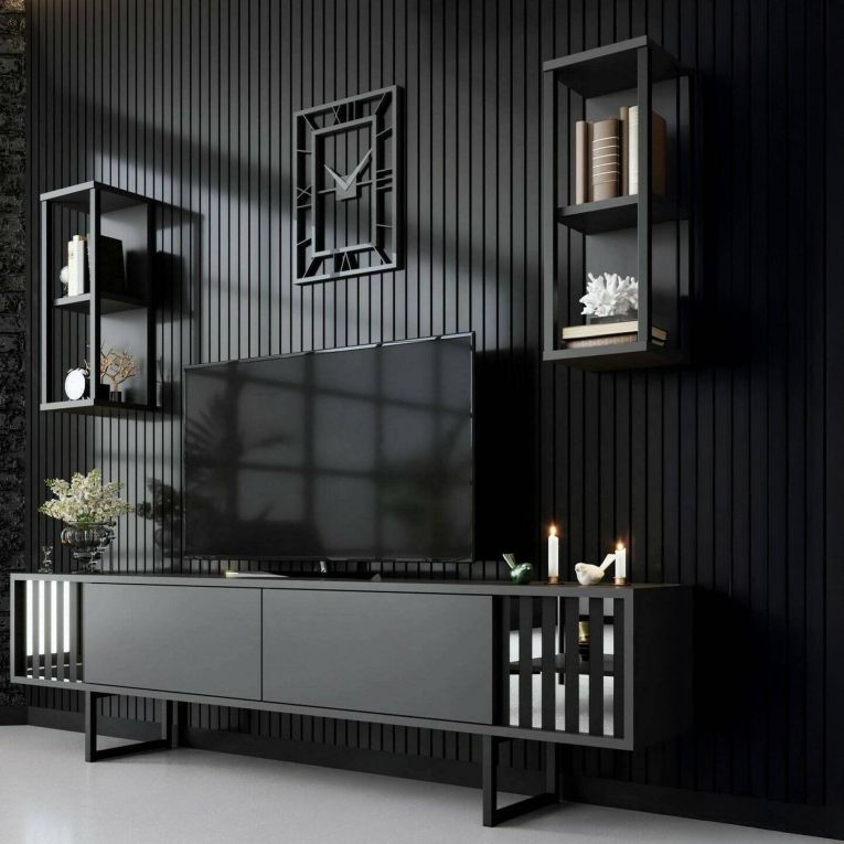 Mobile TV antracite e nero 180x30x48h cm modulabile - Iva