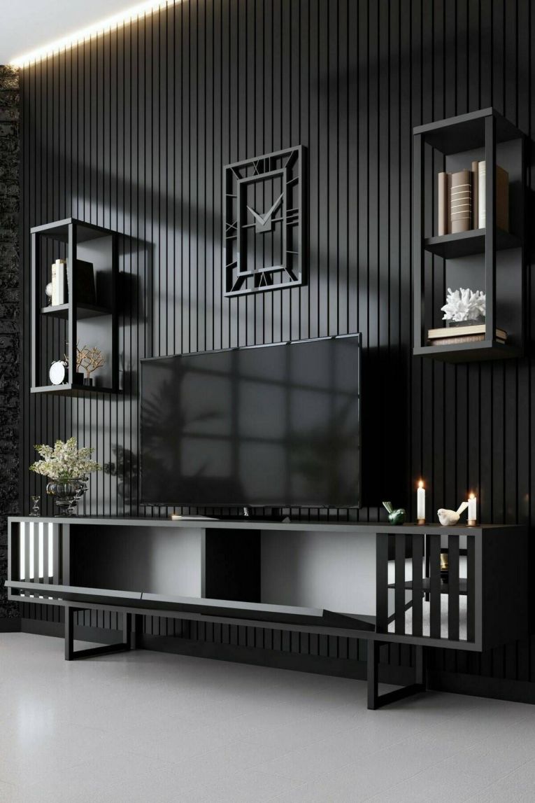 Mobile TV antracite e nero 180x30x48h cm modulabile - Iva